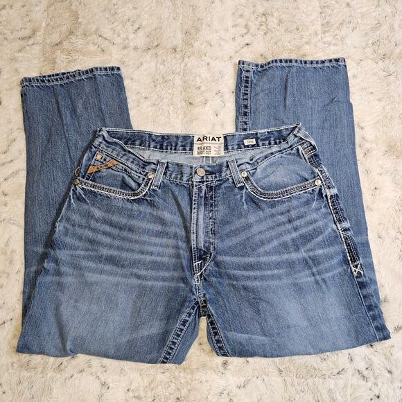 Ariat Men's Relaxed Boot Cut Jeans Medium Wash 100% Cotton Wais 17.5 IS 29 - Picture 3 of 14